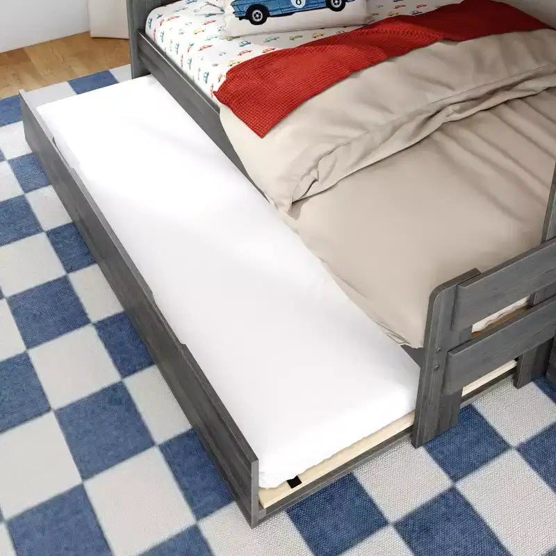 Modern Farmhouse Twin Over Full Bunk Bed With Staircase and Trundle