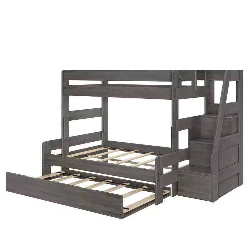 Modern Farmhouse Twin Over Full Bunk Bed With Staircase and Trundle