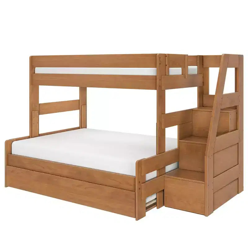 Modern Farmhouse Twin Over Full Bunk Bed With Staircase and Trundle