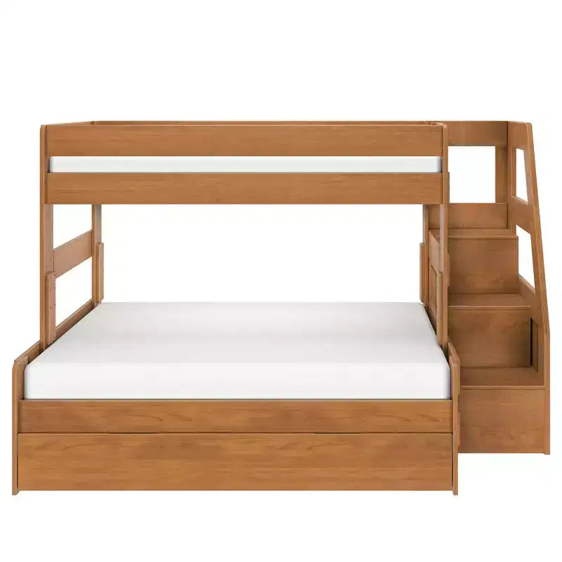 Modern Farmhouse Twin Over Full Bunk Bed With Staircase and Trundle