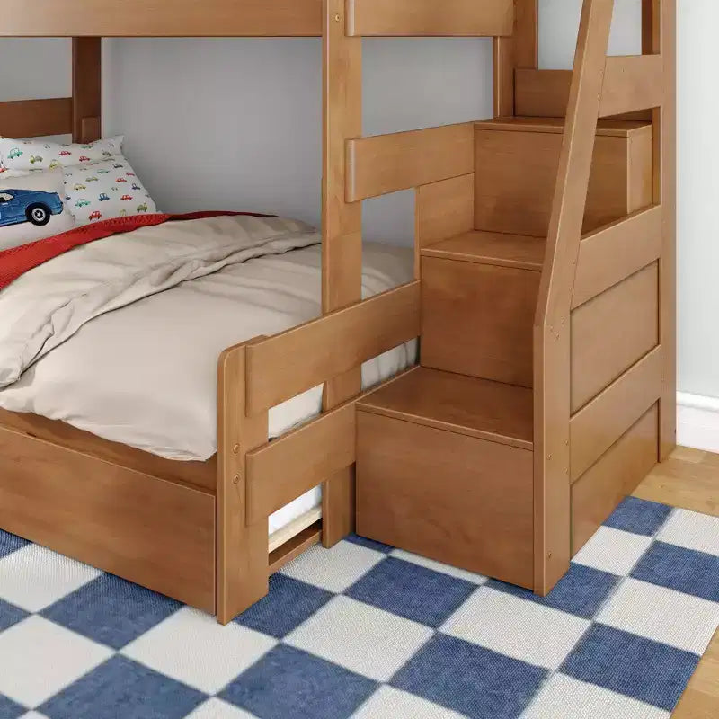 Modern Farmhouse Twin Over Full Bunk Bed With Staircase and Trundle