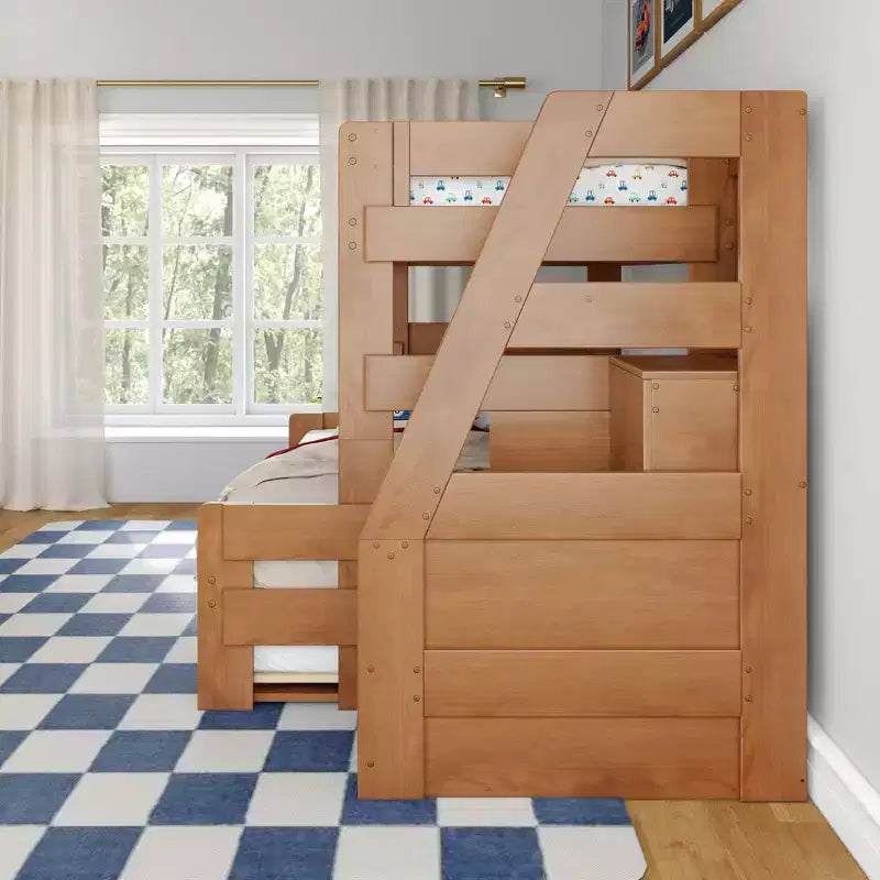 Modern Farmhouse Twin Over Full Bunk Bed With Staircase and Trundle