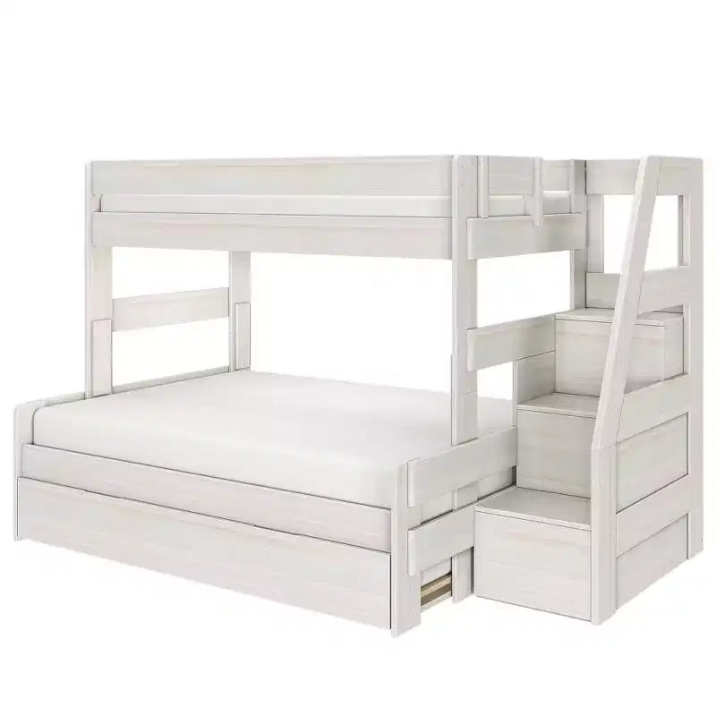 Modern Farmhouse Twin Over Full Bunk Bed With Staircase and Trundle