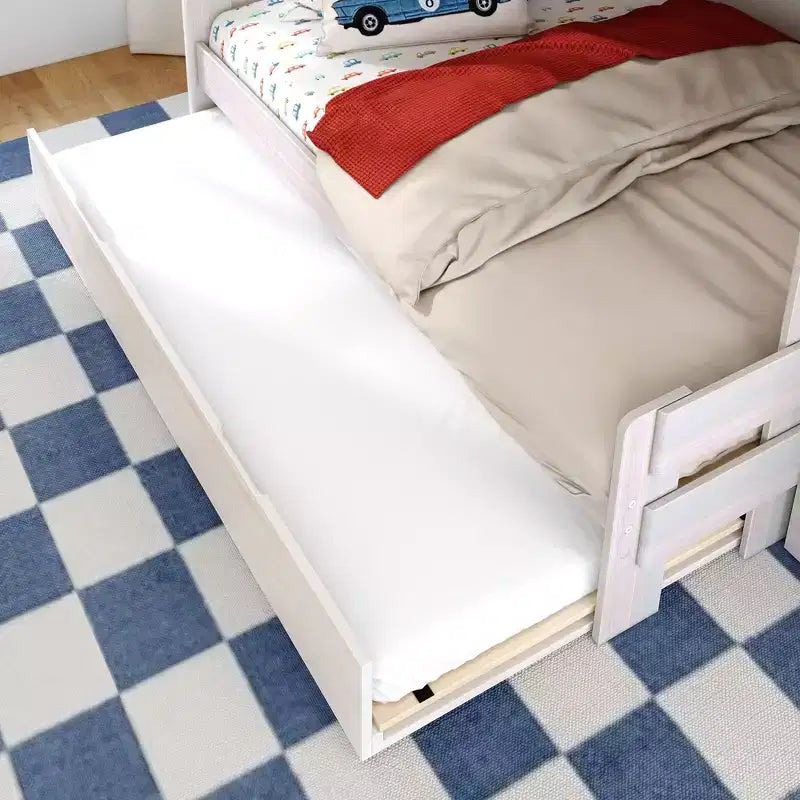 Modern Farmhouse Twin Over Full Bunk Bed With Staircase and Trundle