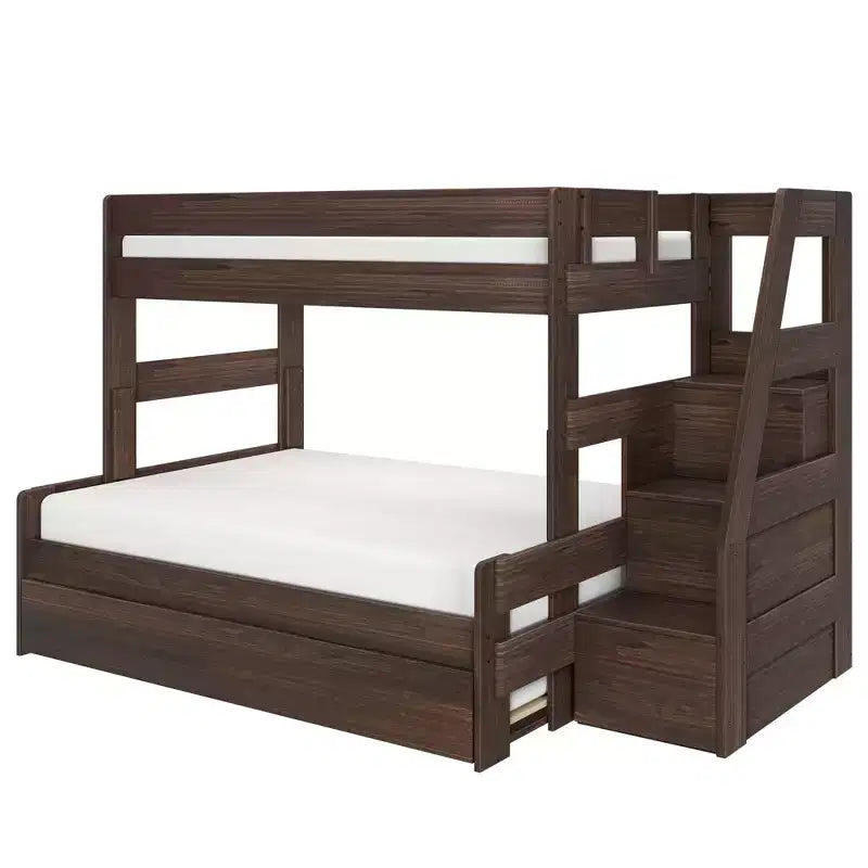 Modern Farmhouse Twin Over Full Bunk Bed With Staircase and Trundle