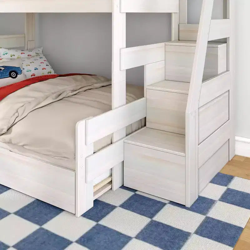 Modern Farmhouse Twin Over Full Bunk Bed With Staircase and Trundle