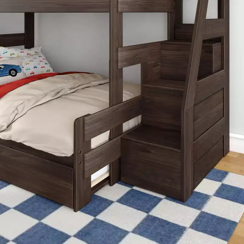 Modern Farmhouse Twin Over Full Bunk Bed With Staircase and Trundle