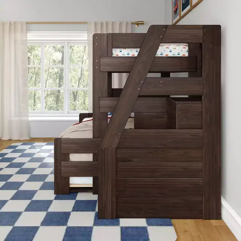 Modern Farmhouse Twin Over Full Bunk Bed With Staircase and Trundle