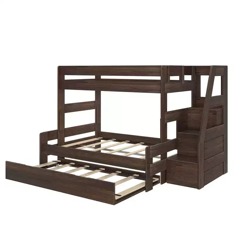 Modern Farmhouse Twin Over Full Bunk Bed With Staircase and Trundle