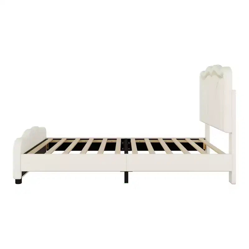Twin/Full Upholstered Platform Bed with Curve Shaped and Height-adjustbale Headboard, PU Platform Bedframe with LED Light Strip