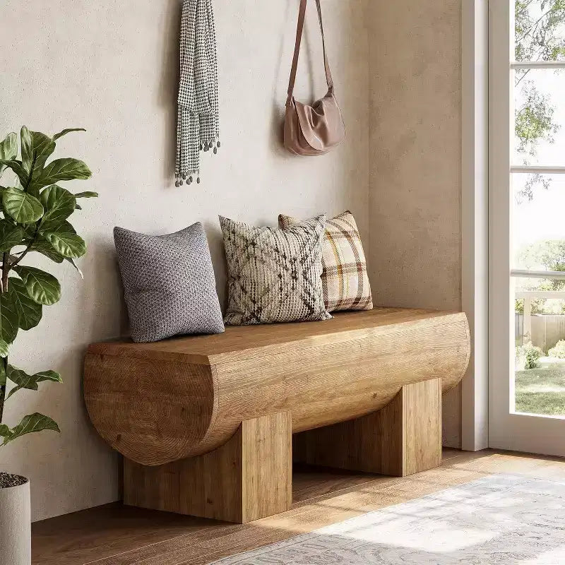 Solid Wood 47" Entryway Bench, Farmhouse End of Bed Bench, Entry Bench Seat for Bedroom, Living Room, Hallway