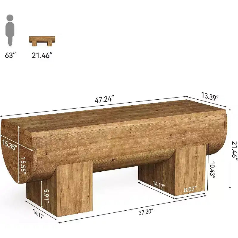 Solid Wood 47" Entryway Bench, Farmhouse End of Bed Bench, Entry Bench Seat for Bedroom, Living Room, Hallway