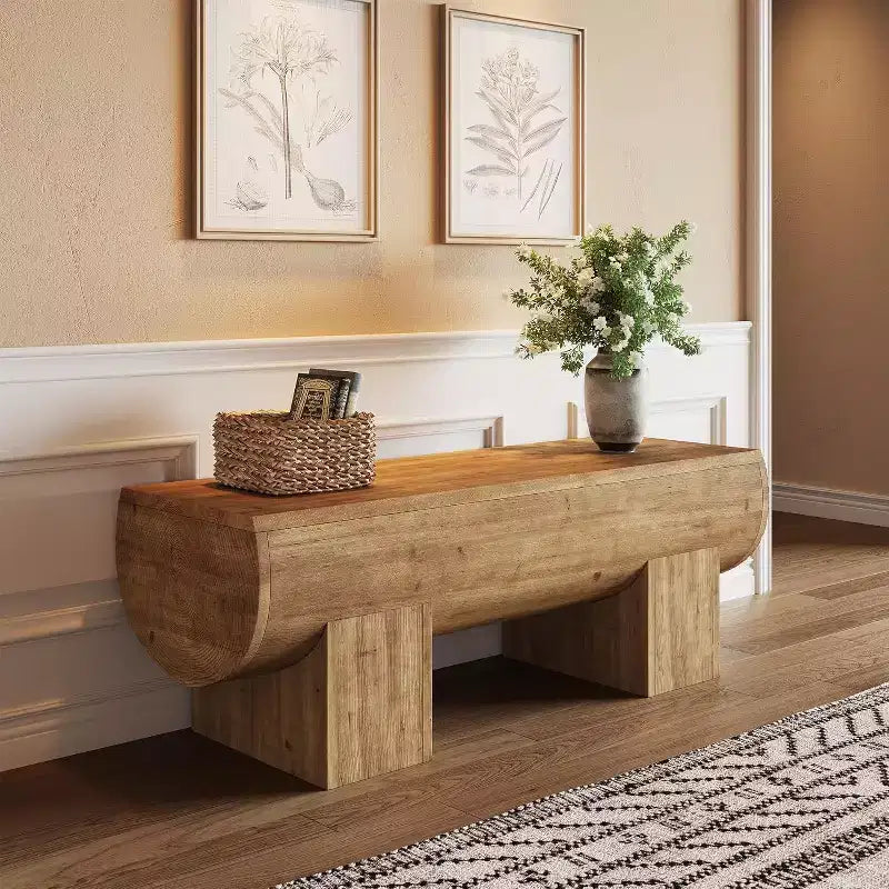 Solid Wood 47" Entryway Bench, Farmhouse End of Bed Bench, Entry Bench Seat for Bedroom, Living Room, Hallway