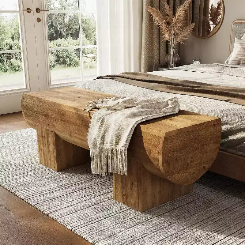 Solid Wood 47" Entryway Bench, Farmhouse End of Bed Bench, Entry Bench Seat for Bedroom, Living Room, Hallway