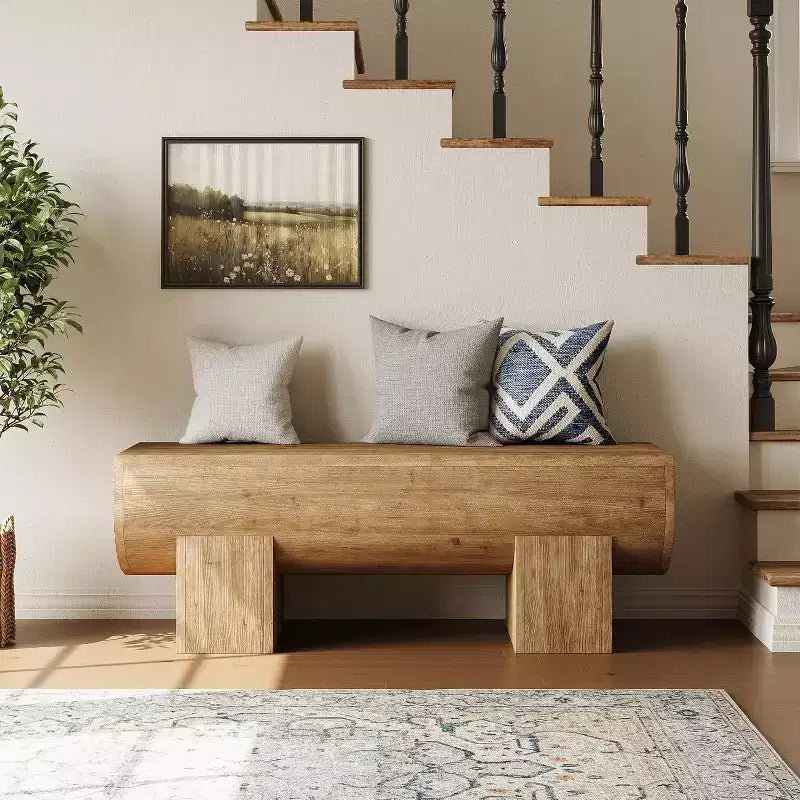Solid Wood 47" Entryway Bench, Farmhouse End of Bed Bench, Entry Bench Seat for Bedroom, Living Room, Hallway
