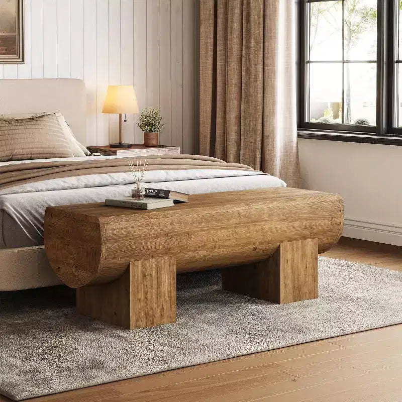 Solid Wood 47" Entryway Bench, Farmhouse End of Bed Bench, Entry Bench Seat for Bedroom, Living Room, Hallway