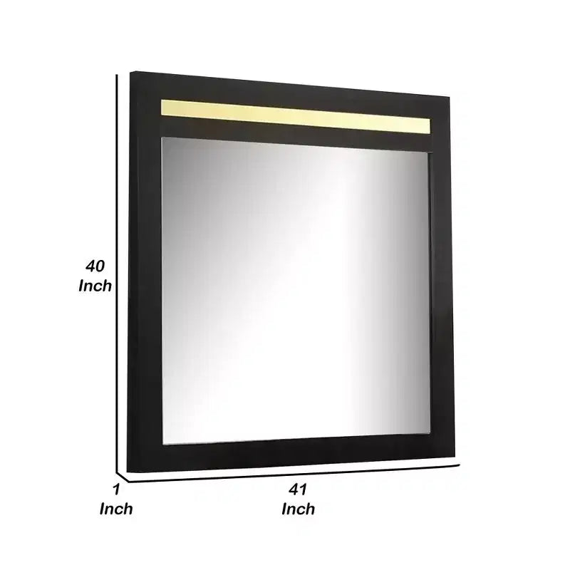 41" Dresser Mirror, Modern Glam Black with Gold Acrylic Accents