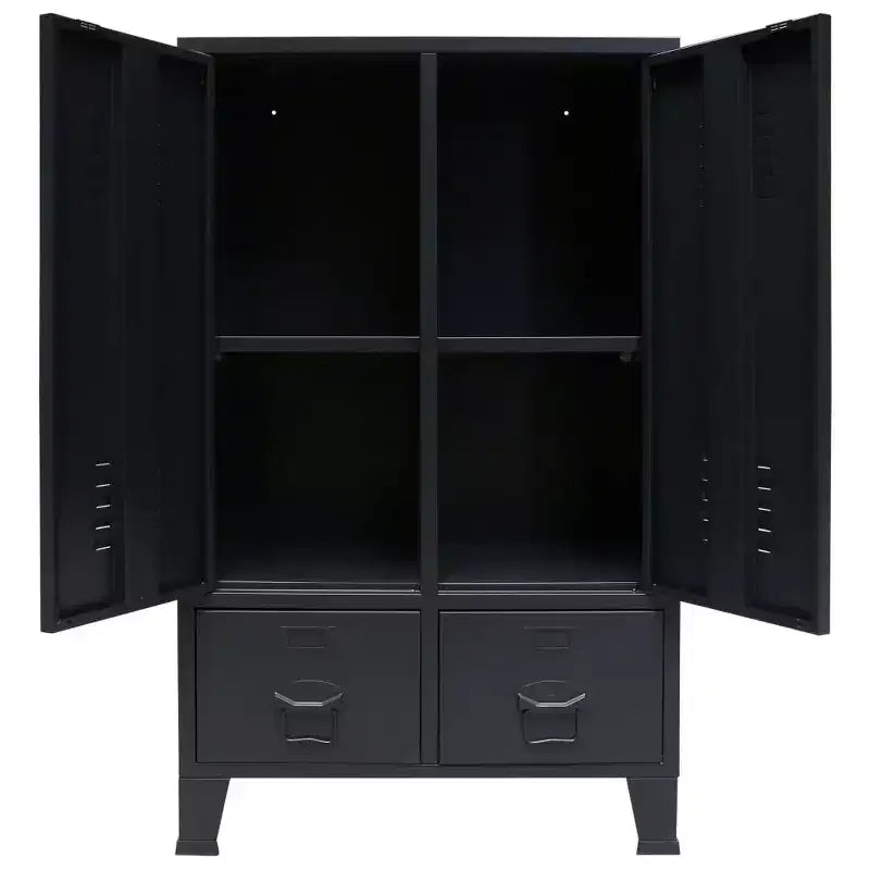 Wardrobe, Black Sheet Metal, Medium with Adjustable Shelves