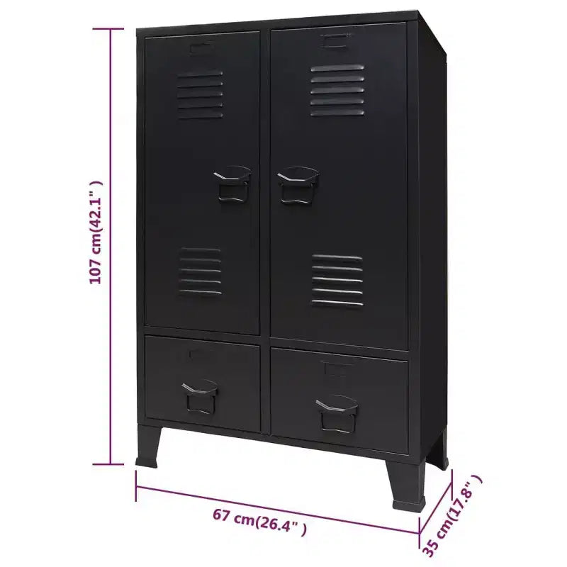 Wardrobe, Black Sheet Metal, Medium with Adjustable Shelves