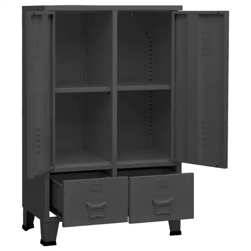 Wardrobe, Black Sheet Metal, Medium with Adjustable Shelves
