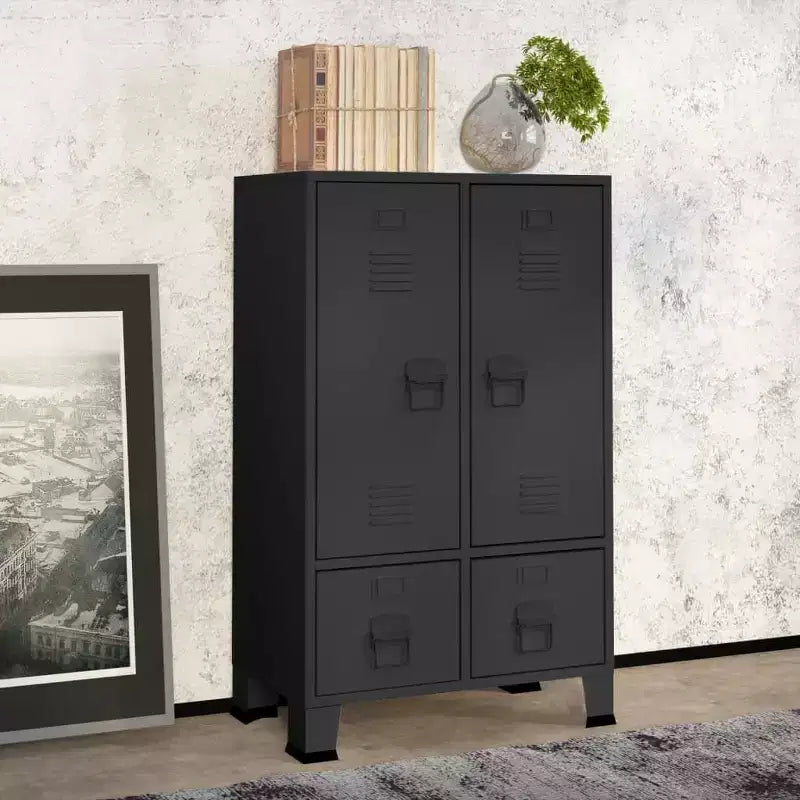 Wardrobe, Black Sheet Metal, Medium with Adjustable Shelves