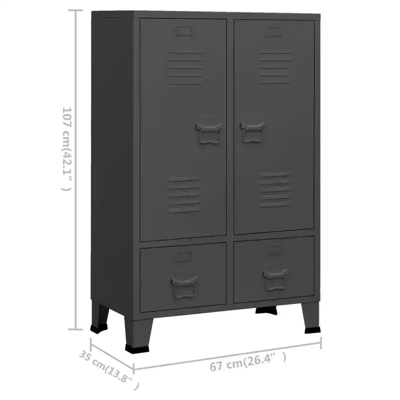 Wardrobe, Black Sheet Metal, Medium with Adjustable Shelves