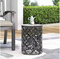 Table d'appoint, table de bout cylindrique, grande table d'appoint en métal - finition noire pour salon/terrasse