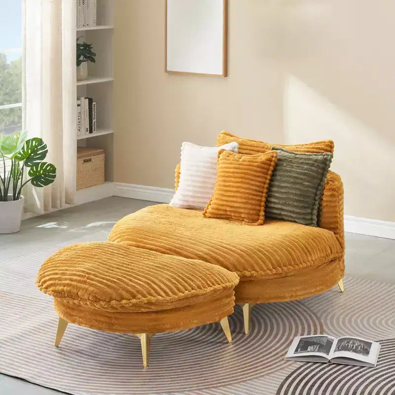Modern Accent Chair with Ottoman, Upholstered Oversized Single Sofa Couch, Deep Seat Lounge Chair with Footrest for Bedroom Living Room Office