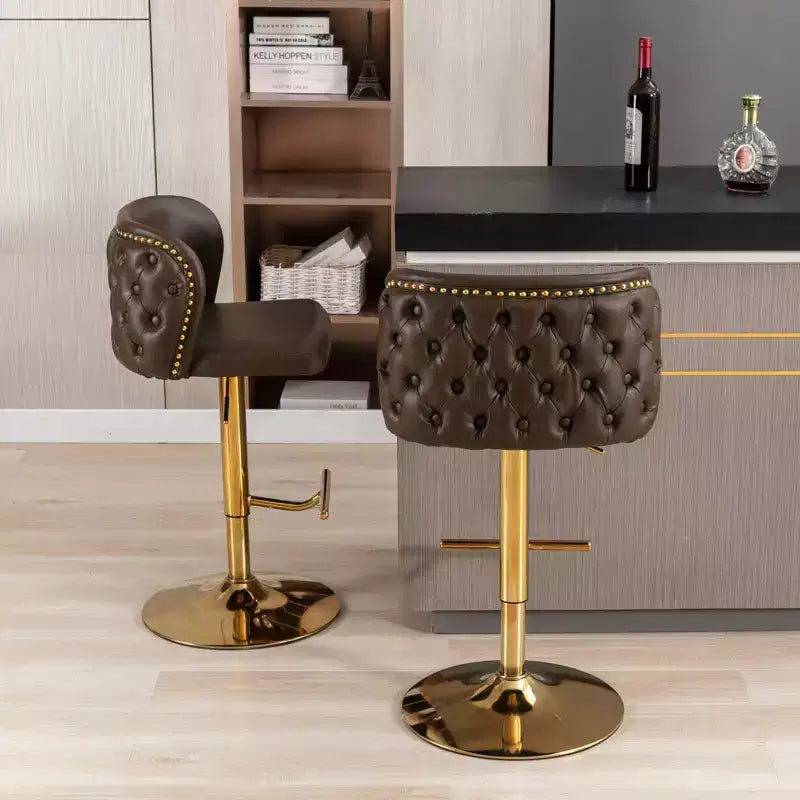 Swivel Counter Height Bar Stools Set of 2, PU Leather Bar Chairs with Tufted Back, Adjustable Height Dining Chairs for Kitchen, Home Bar