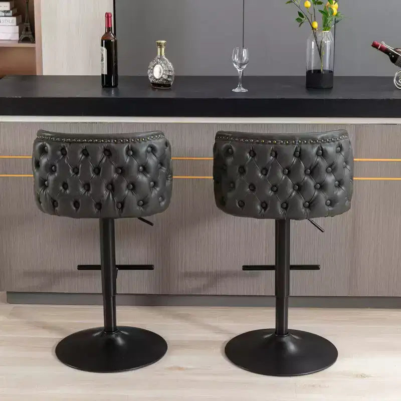Swivel Counter Height Bar Stools Set of 2, PU Leather Bar Chairs with Tufted Back, Adjustable Height Dining Chairs for Kitchen, Home Bar