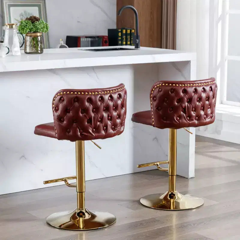 Swivel Counter Height Bar Stools Set of 2, PU Leather Bar Chairs with Tufted Back, Adjustable Height Dining Chairs for Kitchen, Home Bar