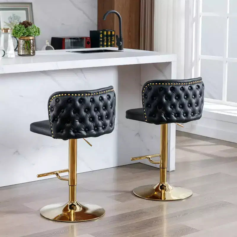Swivel Counter Height Bar Stools Set of 2, PU Leather Bar Chairs with Tufted Back, Adjustable Height Dining Chairs for Kitchen, Home Bar