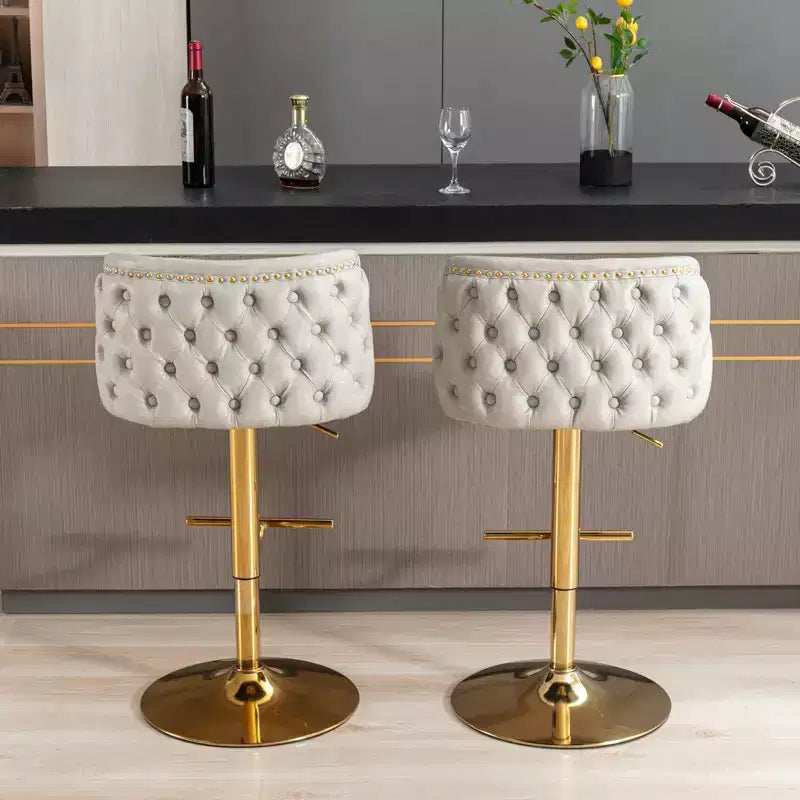 Swivel Counter Height Bar Stools Set of 2, PU Leather Bar Chairs with Tufted Back, Adjustable Height Dining Chairs for Kitchen, Home Bar