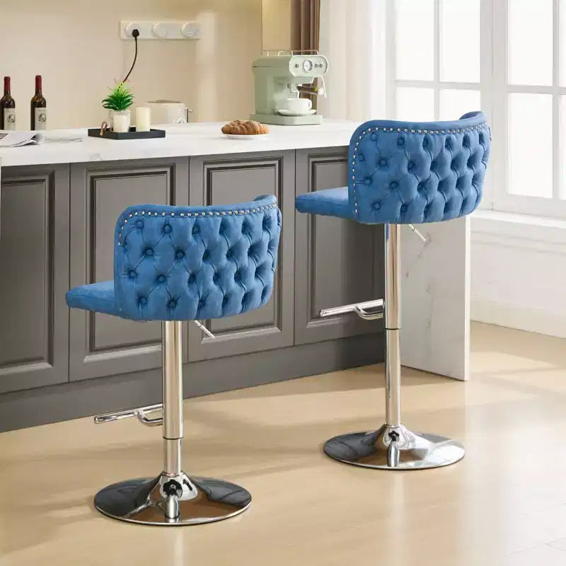 Swivel Counter Height Bar Stools Set of 2, PU Leather Bar Chairs with Tufted Back, Adjustable Height Dining Chairs for Kitchen, Home Bar