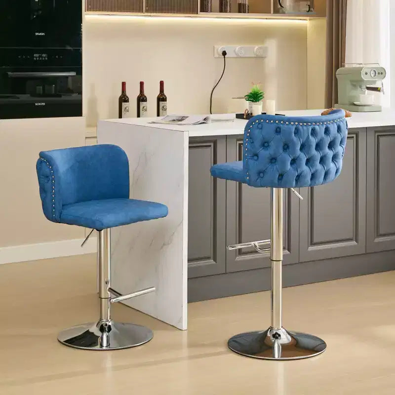 Swivel Counter Height Bar Stools Set of 2, PU Leather Bar Chairs with Tufted Back, Adjustable Height Dining Chairs for Kitchen, Home Bar