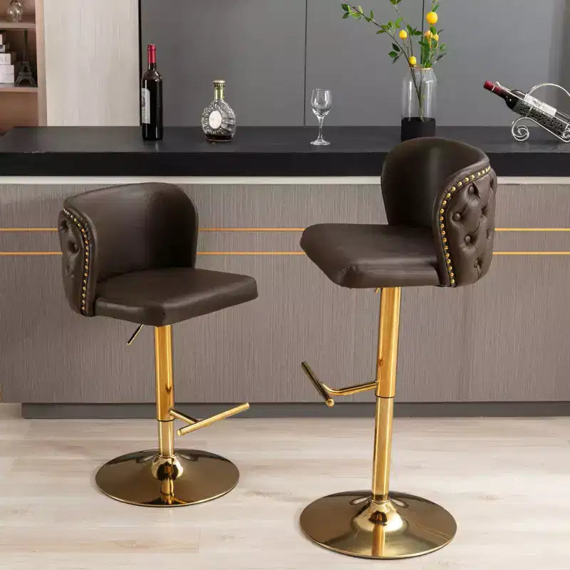Swivel Counter Height Bar Stools Set of 2, PU Leather Bar Chairs with Tufted Back, Adjustable Height Dining Chairs for Kitchen, Home Bar