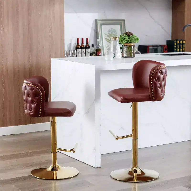 Swivel Counter Height Bar Stools Set of 2, PU Leather Bar Chairs with Tufted Back, Adjustable Height Dining Chairs for Kitchen, Home Bar