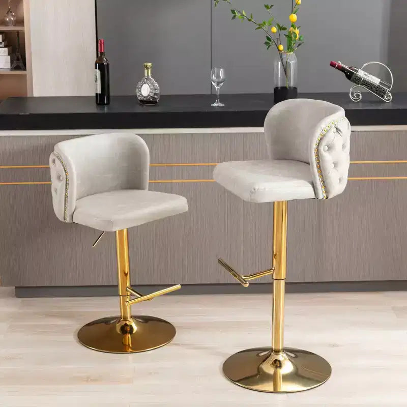 Swivel Counter Height Bar Stools Set of 2, PU Leather Bar Chairs with Tufted Back, Adjustable Height Dining Chairs for Kitchen, Home Bar