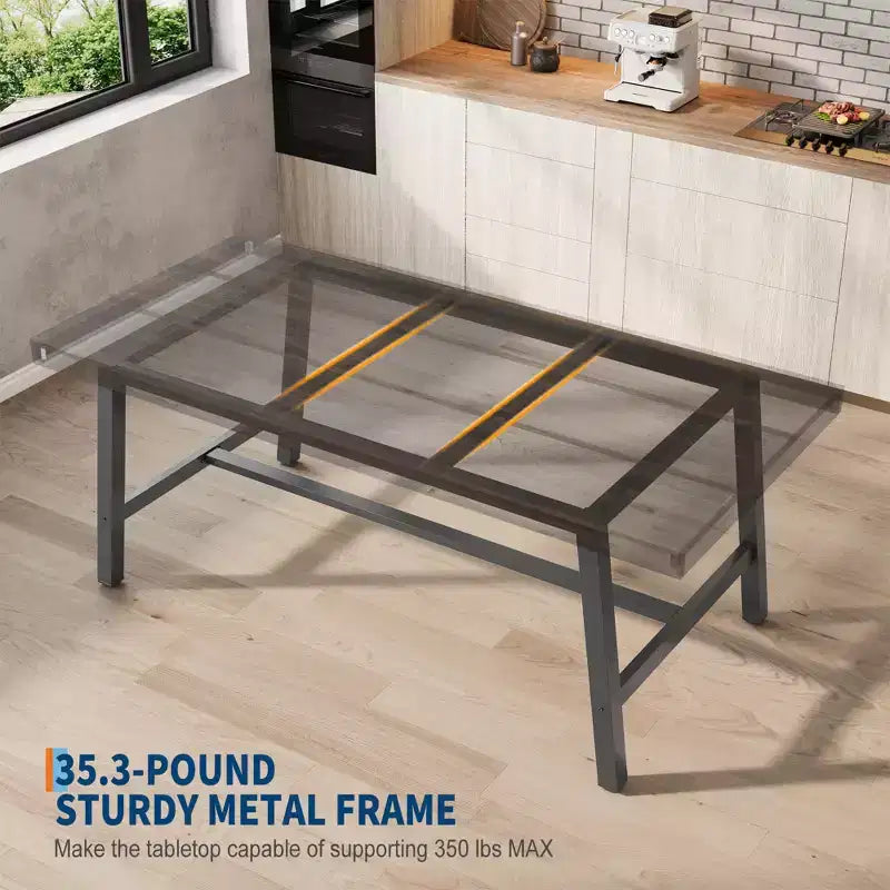 Industrial Dining Table with Metal Frame, Long Kitchen Table for Dining Room or Kitchen