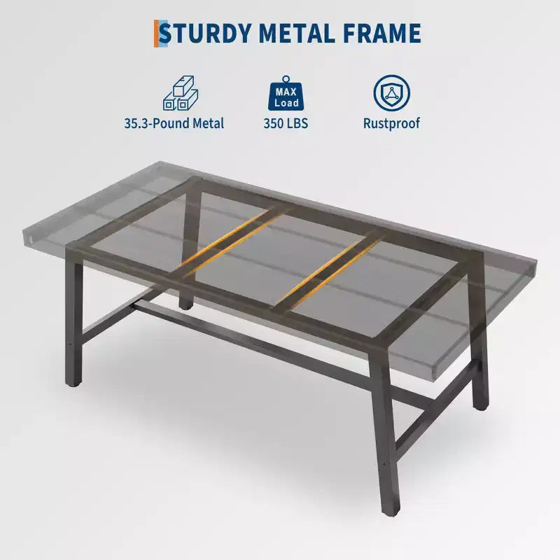 Industrial Dining Table with Metal Frame, Long Kitchen Table for Dining Room or Kitchen