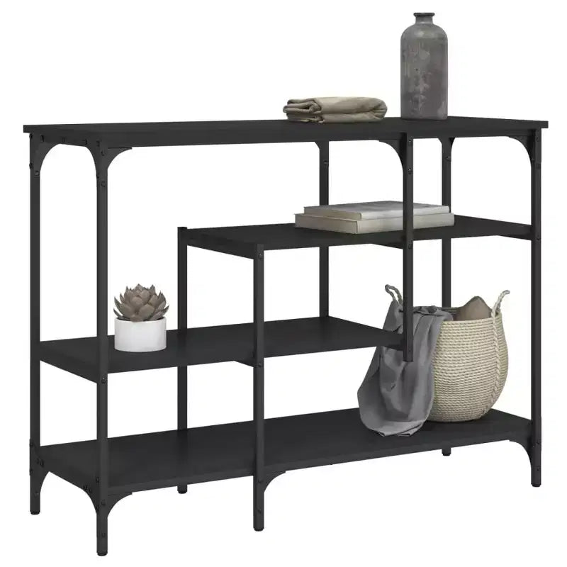 Console Table, Black Engineered Wood & Metal, Narrow with Adjustable Feet