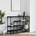 Console, Bois Manufacturé Noir et Métal, Étroite avec Pieds Réglables