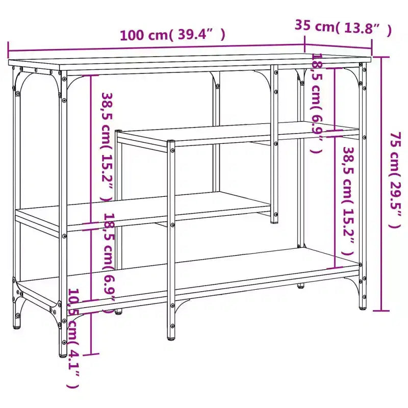 Console Table, Black Engineered Wood & Metal, Narrow with Adjustable Feet