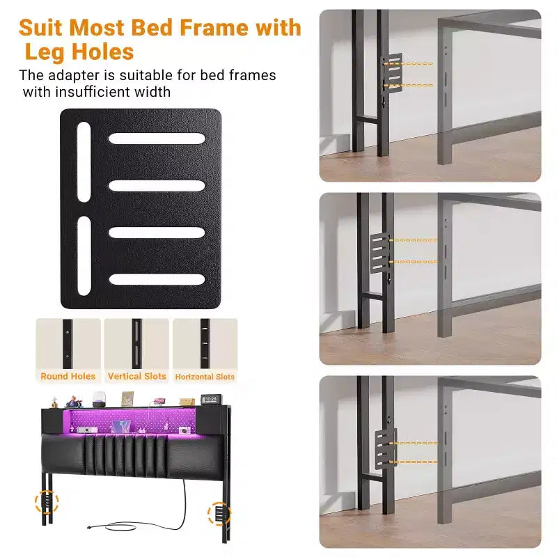Storage Headboard with Charging Station and LED Light