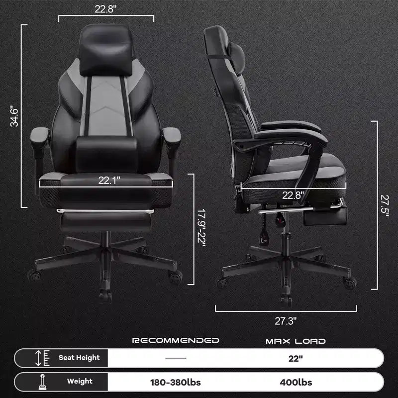 Gaming Chair for Adults with Footrest, High Back, Massage Lumbar Support, 360 Swivel Height Adjustable Computer Chair
