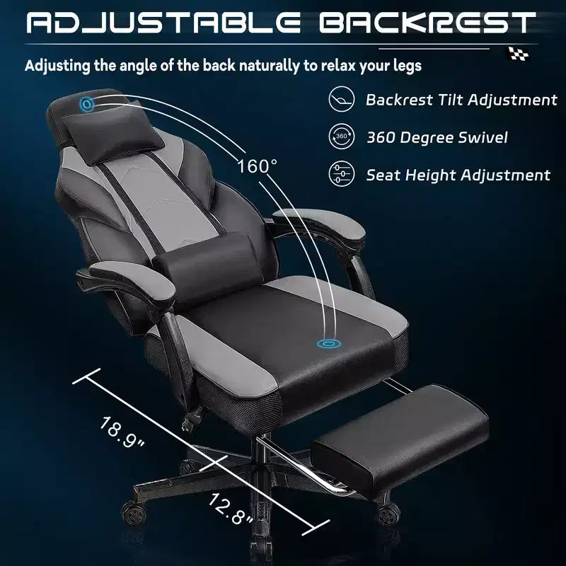 Gaming Chair for Adults with Footrest, High Back, Massage Lumbar Support, 360 Swivel Height Adjustable Computer Chair