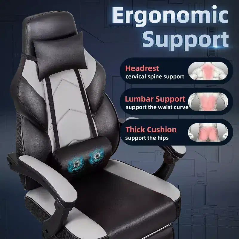 Gaming Chair for Adults with Footrest, High Back, Massage Lumbar Support, 360 Swivel Height Adjustable Computer Chair