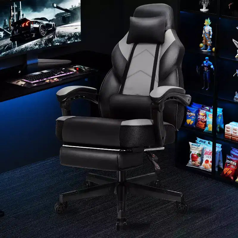 Gaming Chair for Adults with Footrest, High Back, Massage Lumbar Support, 360 Swivel Height Adjustable Computer Chair