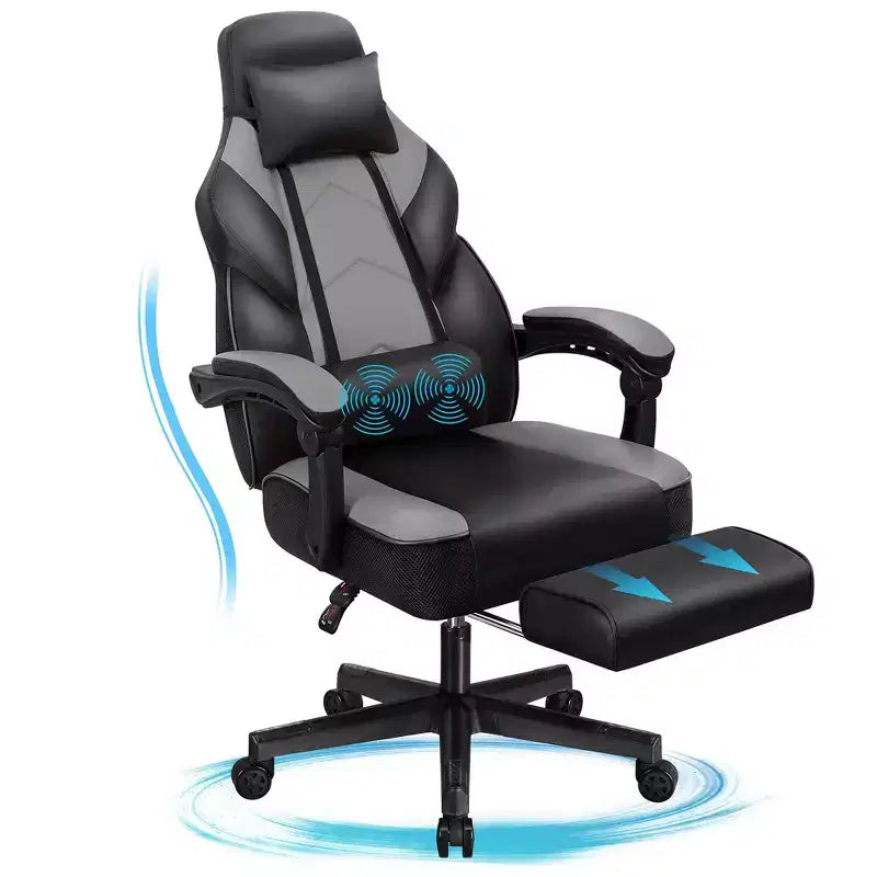 Gaming Chair for Adults with Footrest, High Back, Massage Lumbar Support, 360 Swivel Height Adjustable Computer Chair