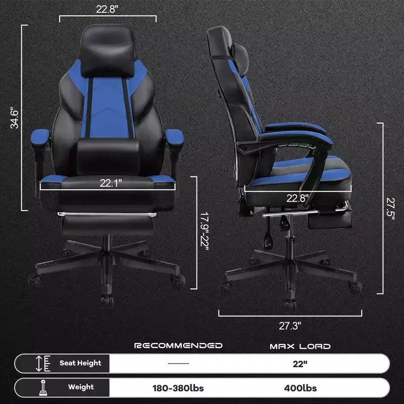 Gaming Chair for Adults with Footrest, High Back, Massage Lumbar Support, 360 Swivel Height Adjustable Computer Chair